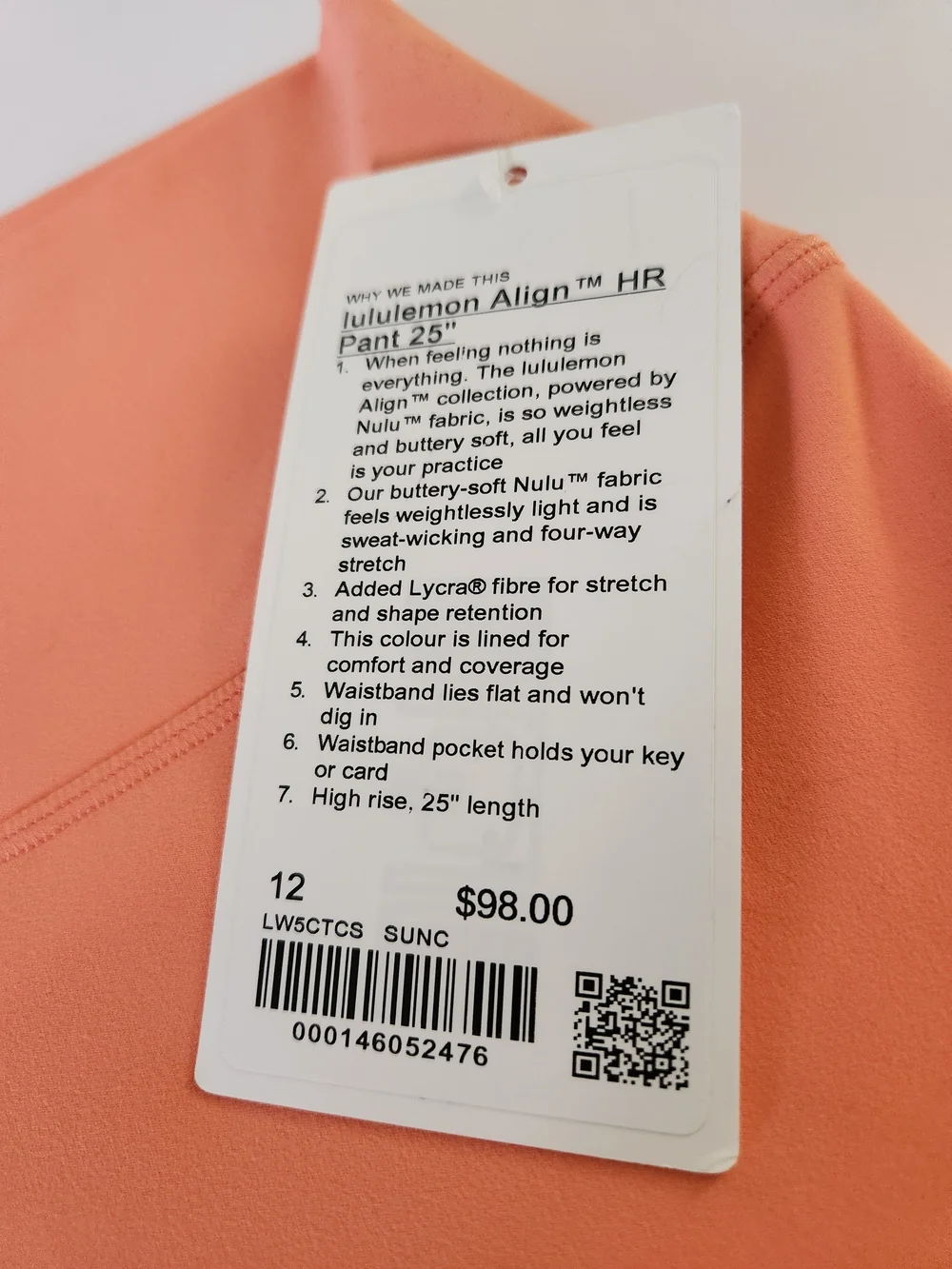 NWT lululemon athletica Soft Coral/Peach Align HR Leggings 25